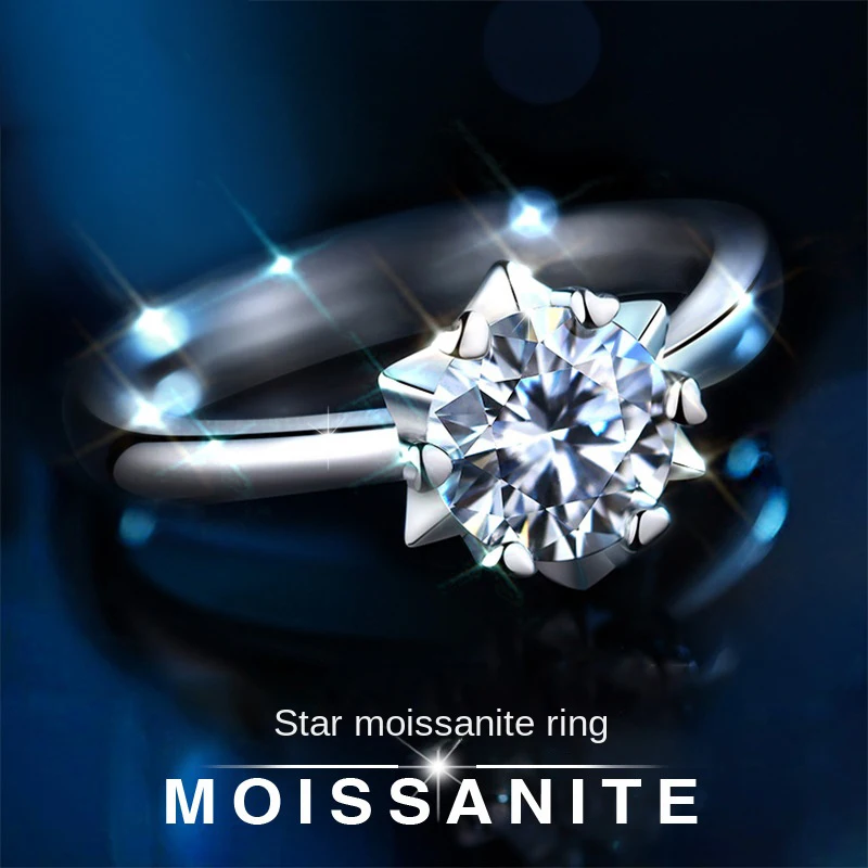 S925-Sterling-Silver-Moissanite-Star-Ring-donna-semplice-1-carato-Set-apertura-anello-regolabile-Set-di-1
